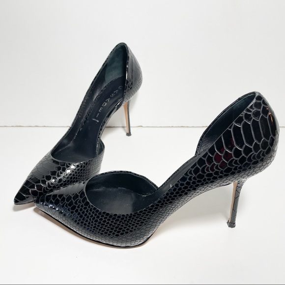 Casadei Black Python Embossed Patent Leather Pointed Toe D'orsay Pumps 8.5 - Picture 5 of 7